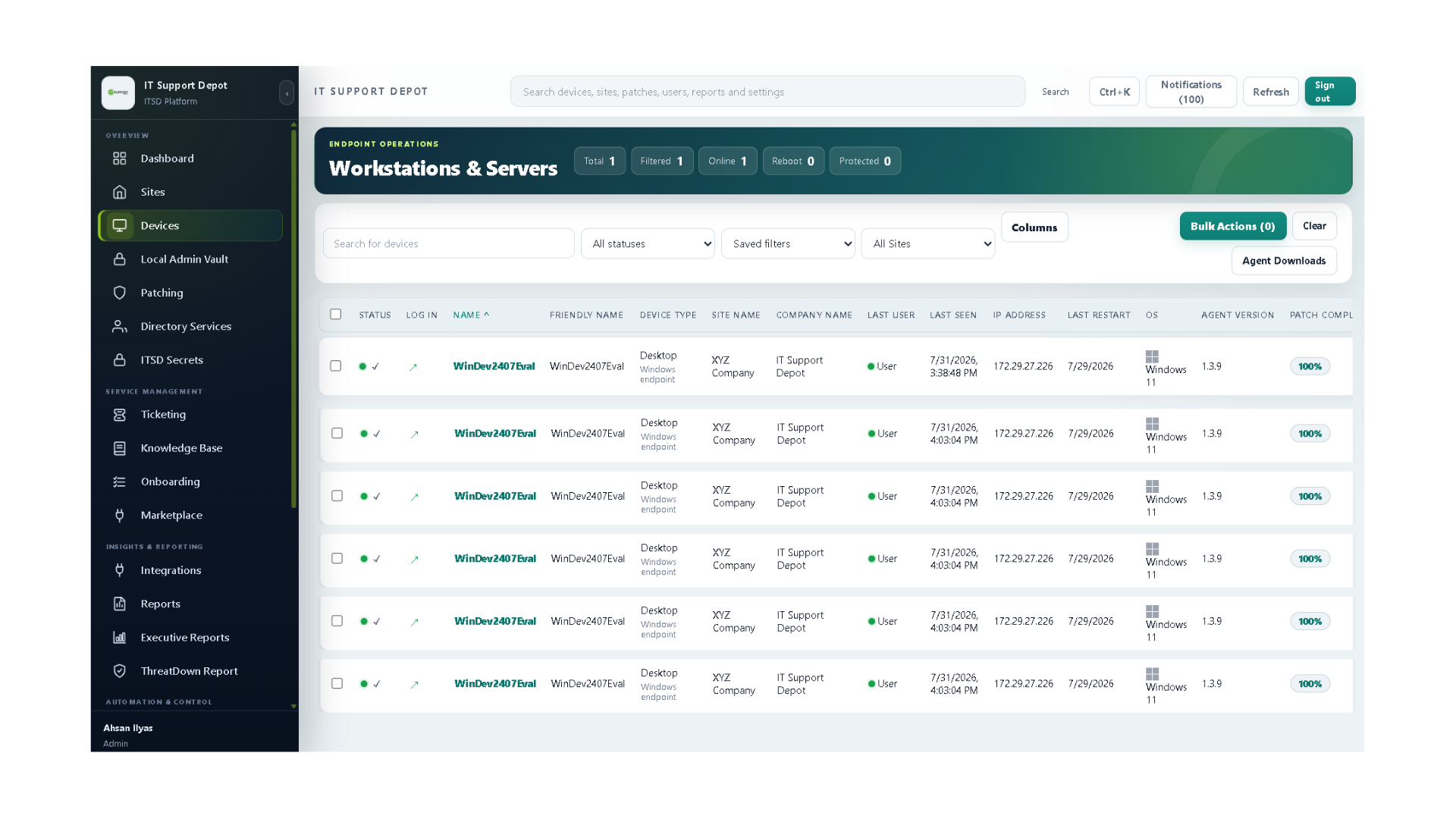 MSPdepot devices portal for XYZ Company
