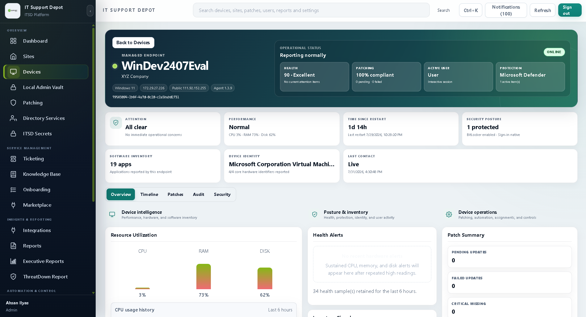 MSPdepot detailed managed endpoint view