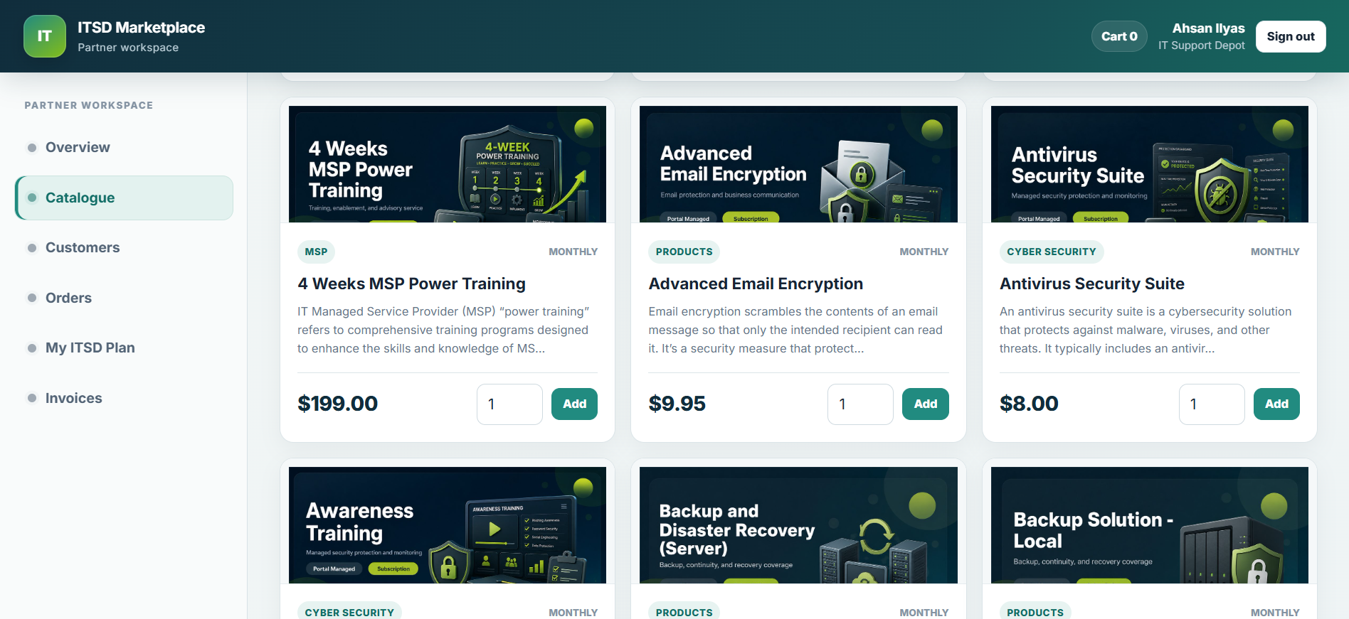 MSPdepot Vendor Marketplace real dashboard